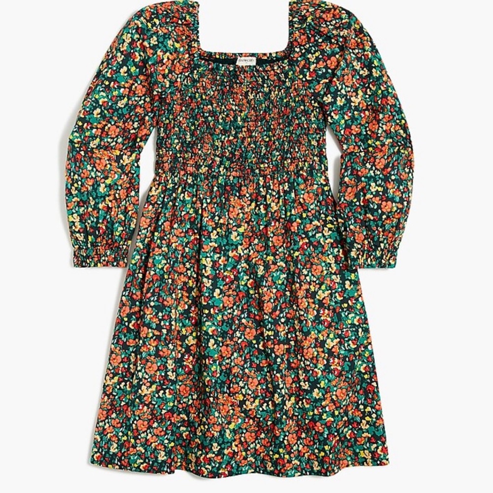 Crewcuts Floral Smocked Kids Dress - Green and Orange
